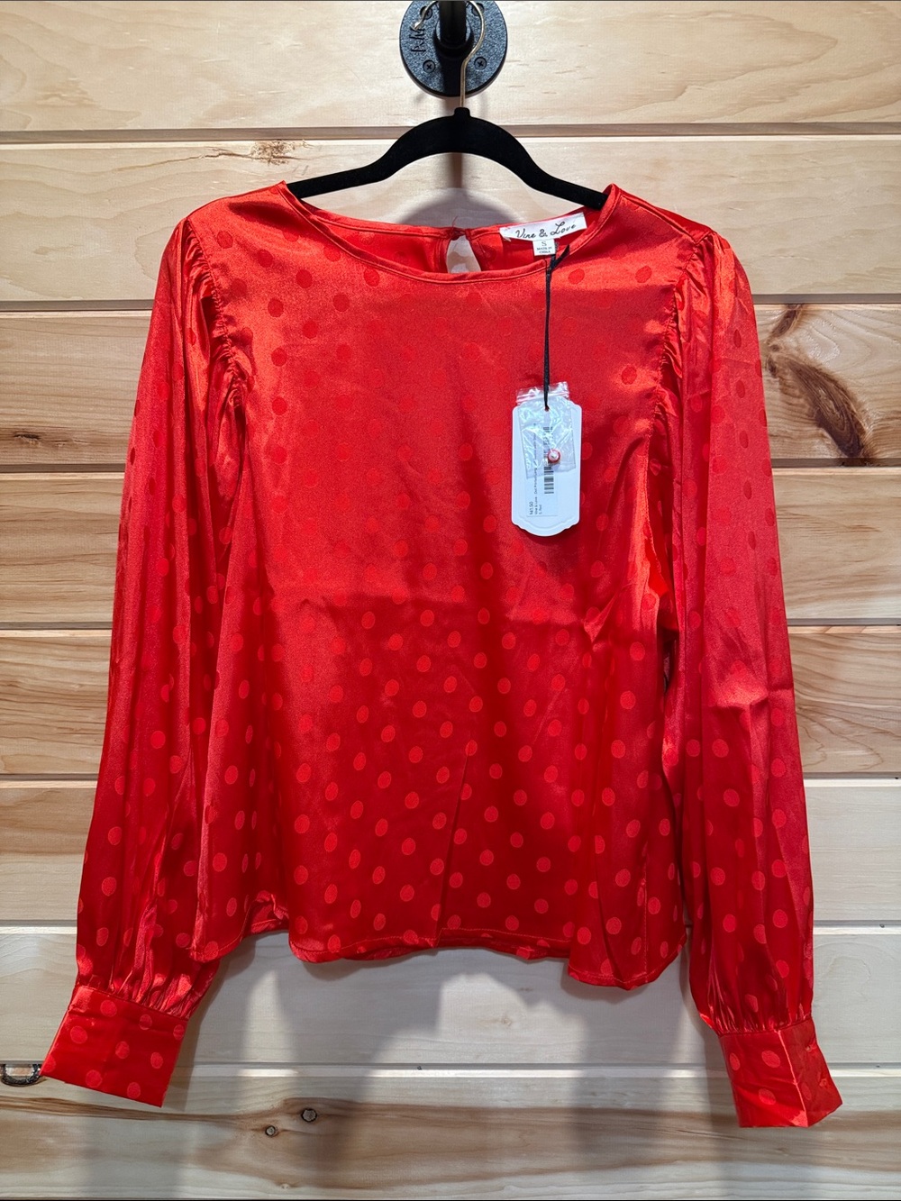 Vine & Love Red Polka Dot Long-Sleeve Satin Top